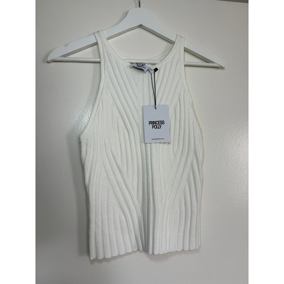 Princess Polly Tops - NWT Princess Polly Ishita Knit Top M/L White Ribbed High Neck Tank 1260323